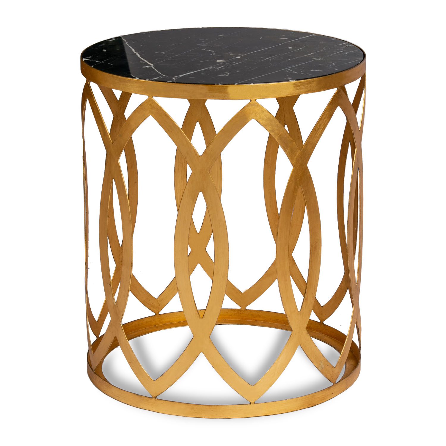 Round Side Table Antique Bronze Base and Black Marble Top